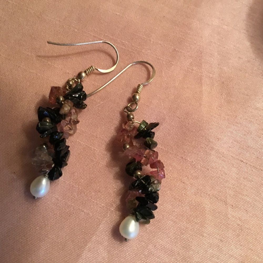 Sterling Silver Tourmaline & Pearl Earrings